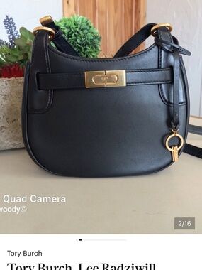 Tory Burch, Lee Radziwill, Saddle Bag, Black Leather with Gold Hardware